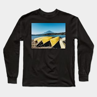 Mount Fuji - Yellow Canoes on Lake Yamanaka Shore (Japan) Long Sleeve T-Shirt